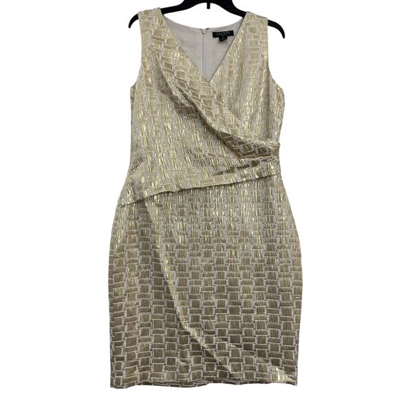NWT Lauren Ralph Lauren Gold Dress 12 Holiday Party Cocktail - Picture 1 of 10